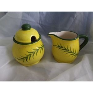 YAPACUNCHI CERAMICA Yellow/Green Hand Painted Sugar/Creamer 2 Sets Ecuador